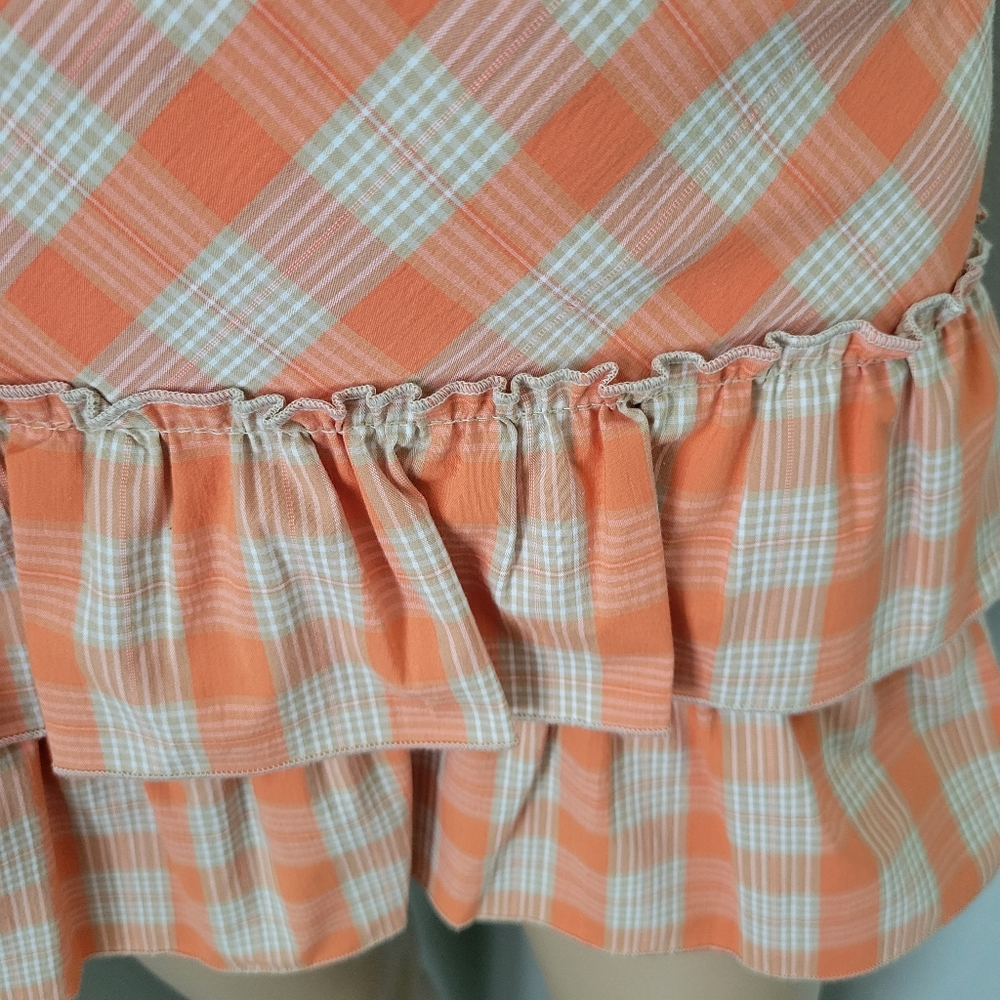 NWOT! SELECTIONS ORANGE PLAID RUFFLE MINI SKIRT - Picture 3 of 5